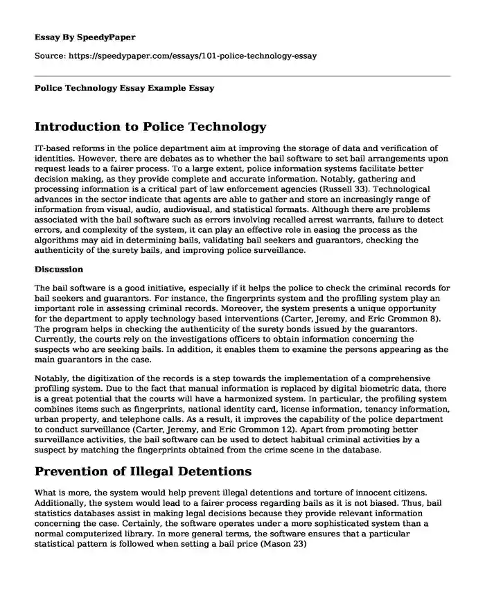 Police Technology Essay Example