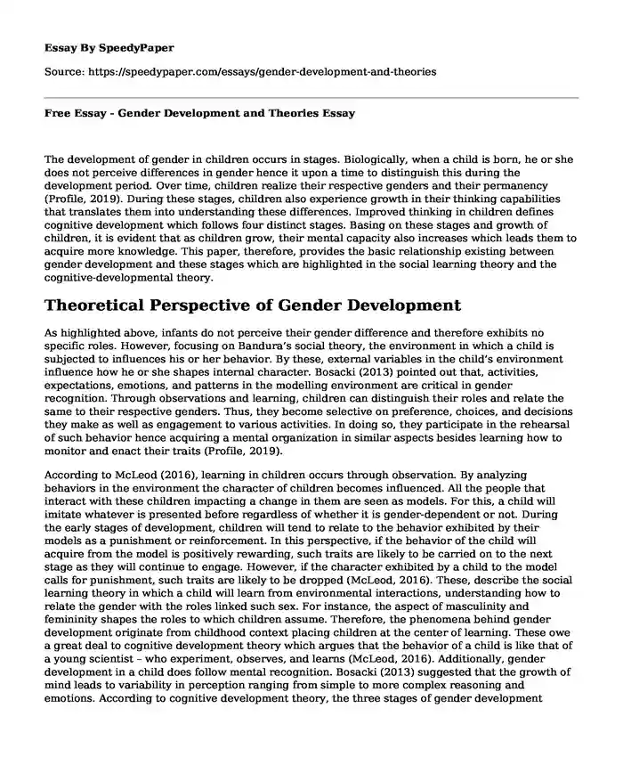 Free Essay - Gender Development and Theories