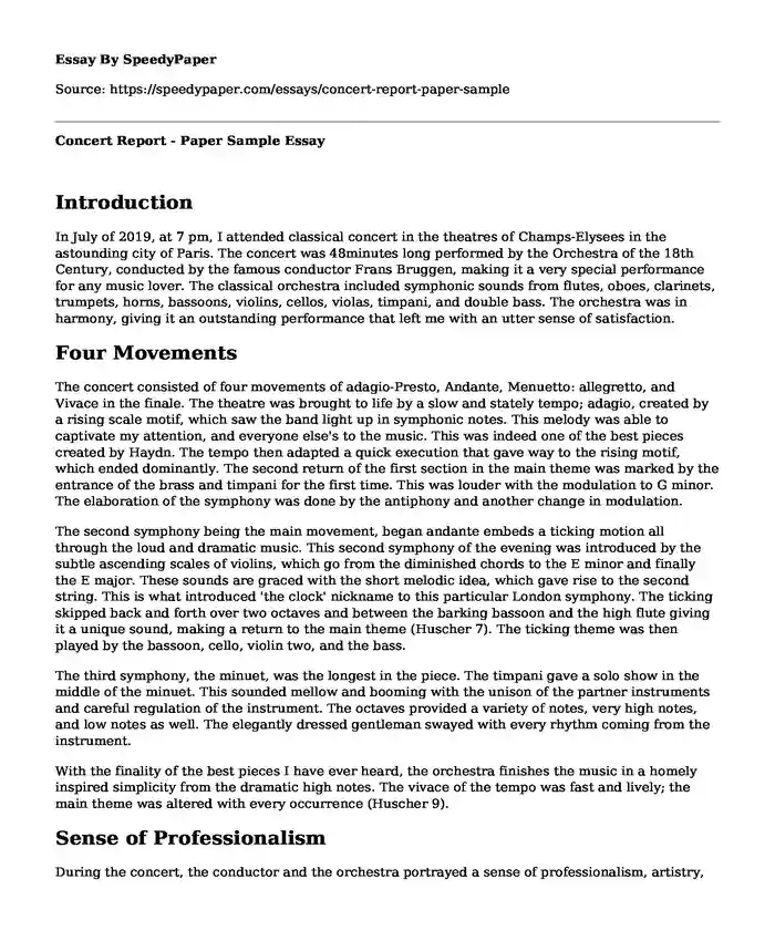 Concert Report - Paper Sample