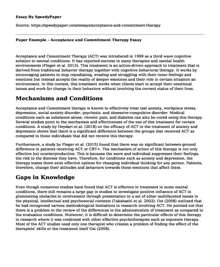 Paper Example - Acceptance and Commitment Therapy