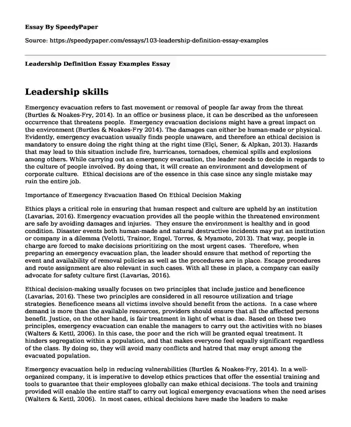 Leadership Definition Essay Examples