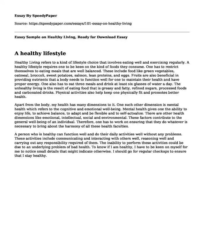 Essay Sample on Healthy Living, Ready for Download