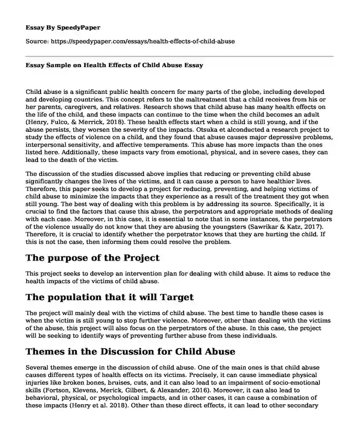 Essay Sample on Health Effects of Child Abuse