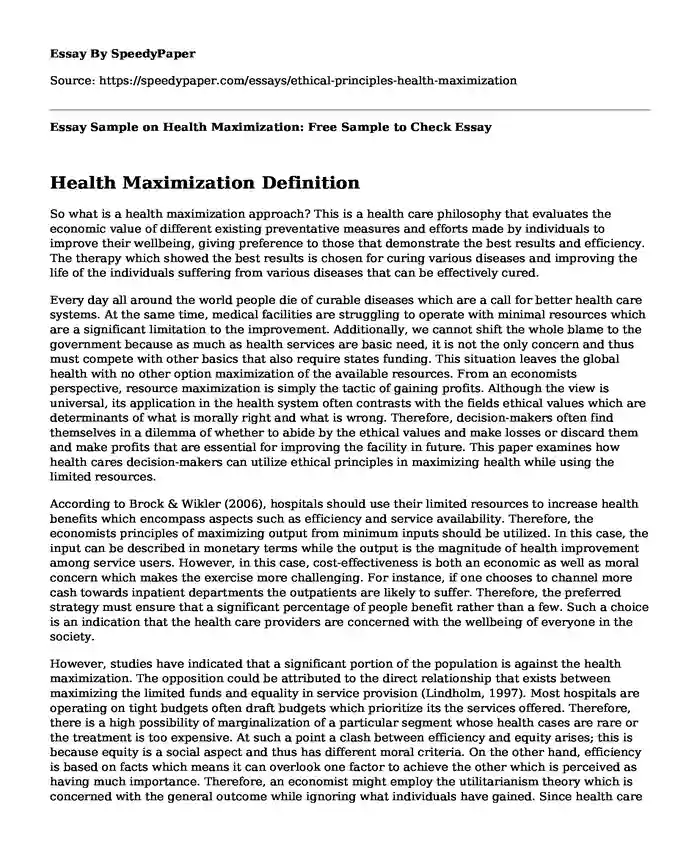 Essay Sample on Health Maximization: Free Sample to Check