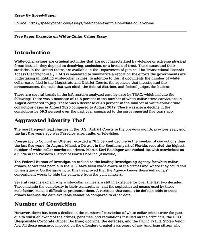 Free Paper Example on White-Collar Crime 