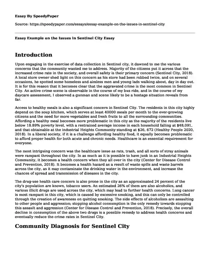 Essay Example on the Issues in Sentinel City