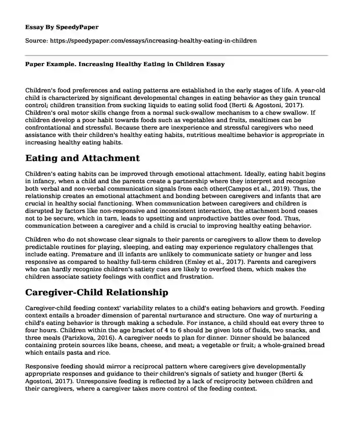 Paper Example. Increasing Healthy Eating in Children