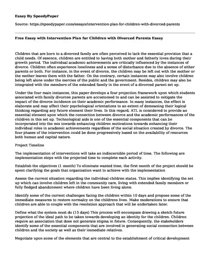 Free Essay with Intervention Plan for Children with Divorced Parents