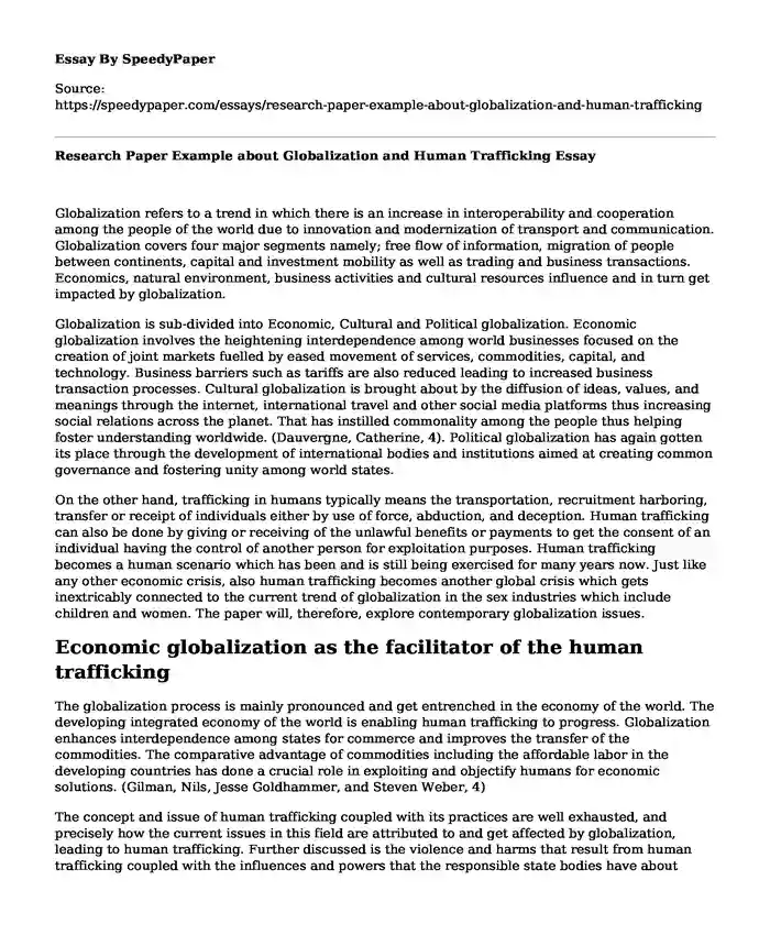 Research Paper Example about Globalization and Human Trafficking