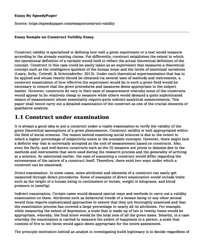 Essay Sample on Construct Validity