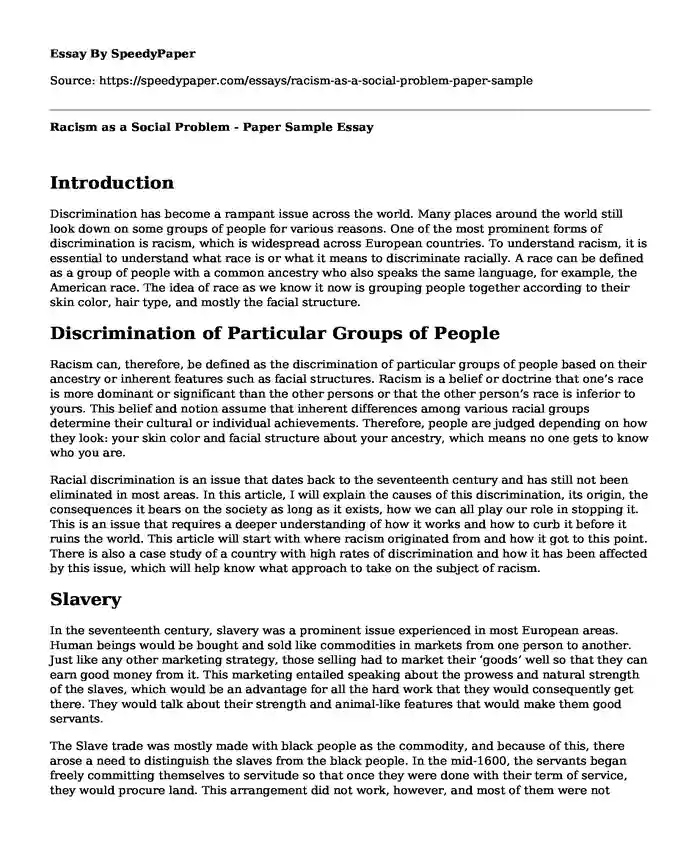 Racism as a Social Problem - Paper Sample