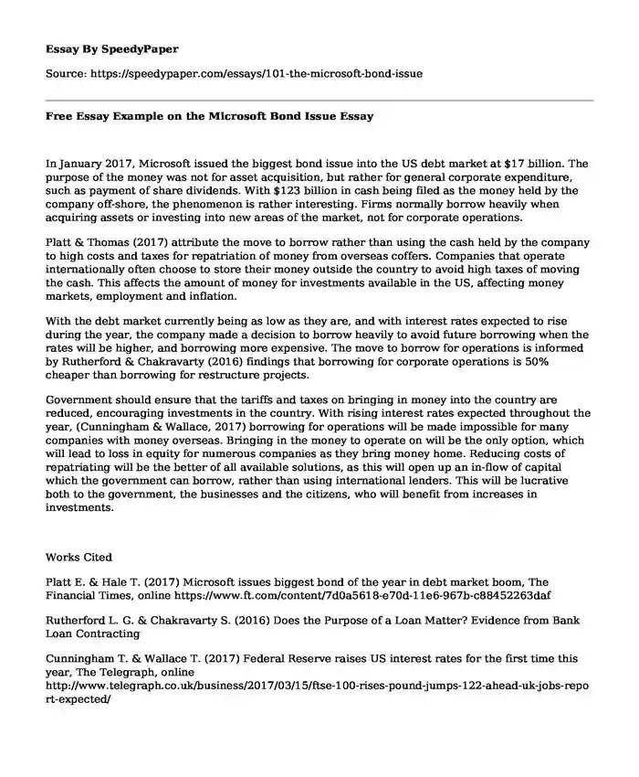 Free Essay Example on the Microsoft Bond Issue