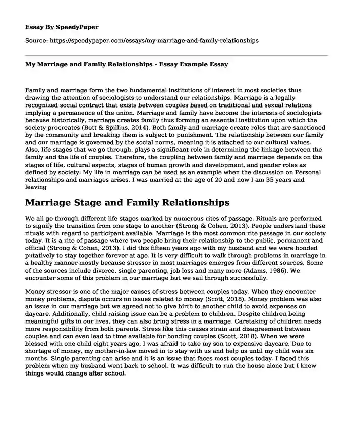 My Marriage and Family Relationships - Essay Example