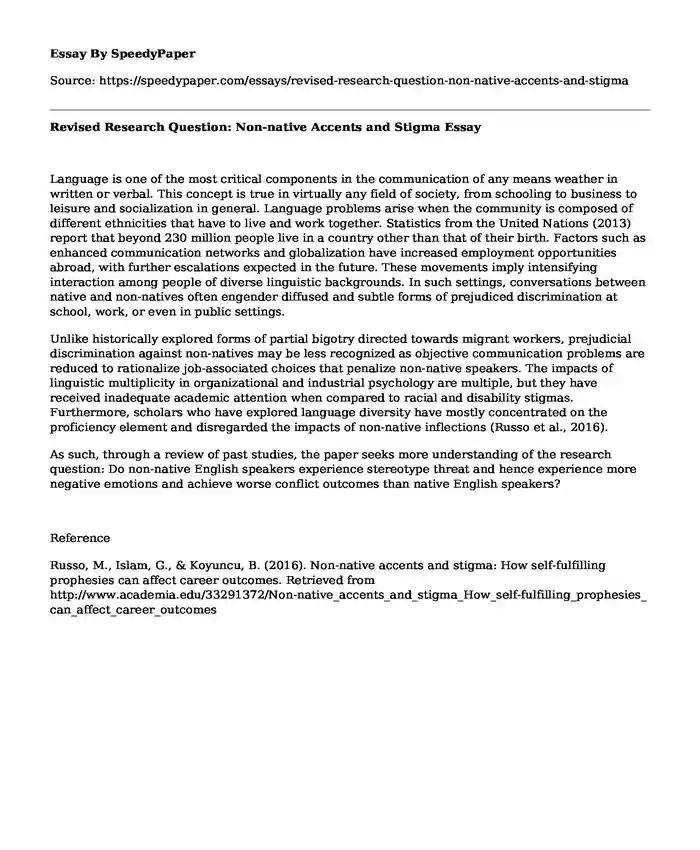 Revised Research Question: Non-native Accents and Stigma