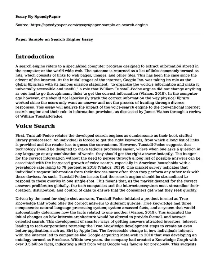 Paper Sample on Search Engine