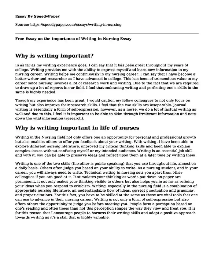 Free Essay on the Importance of Writing in Nursing