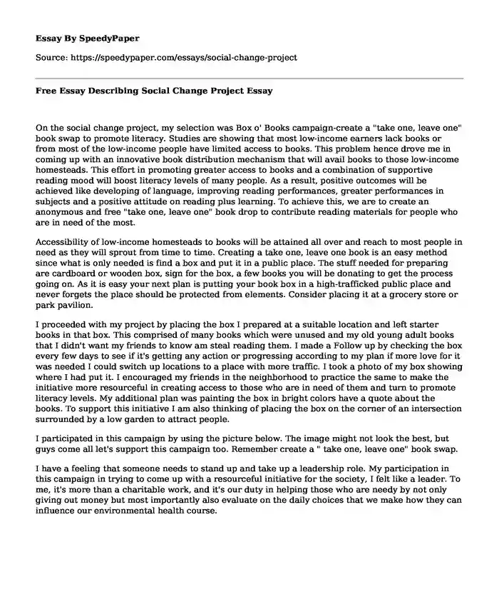 Free Essay Describing Social Change Project