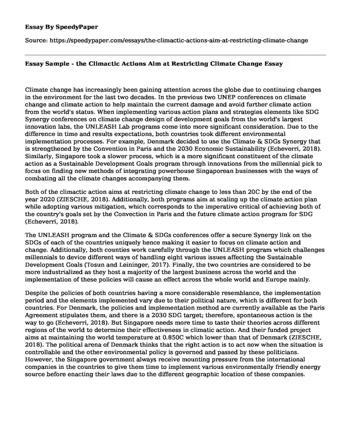 Essay Sample - the Climactic Actions Aim at Restricting Climate Change