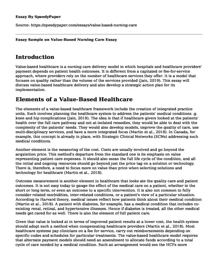 Essay Sample on Value-Based Nursing Care