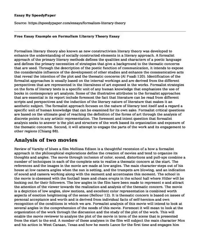 📚 Free Essay Example on Formalism Literary Theory | SpeedyPaper.com