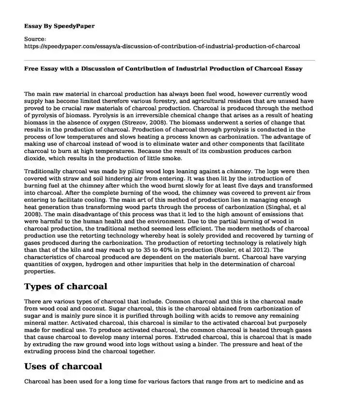 Free Essay with a Discussion of Contribution of Industrial Production of Charcoal