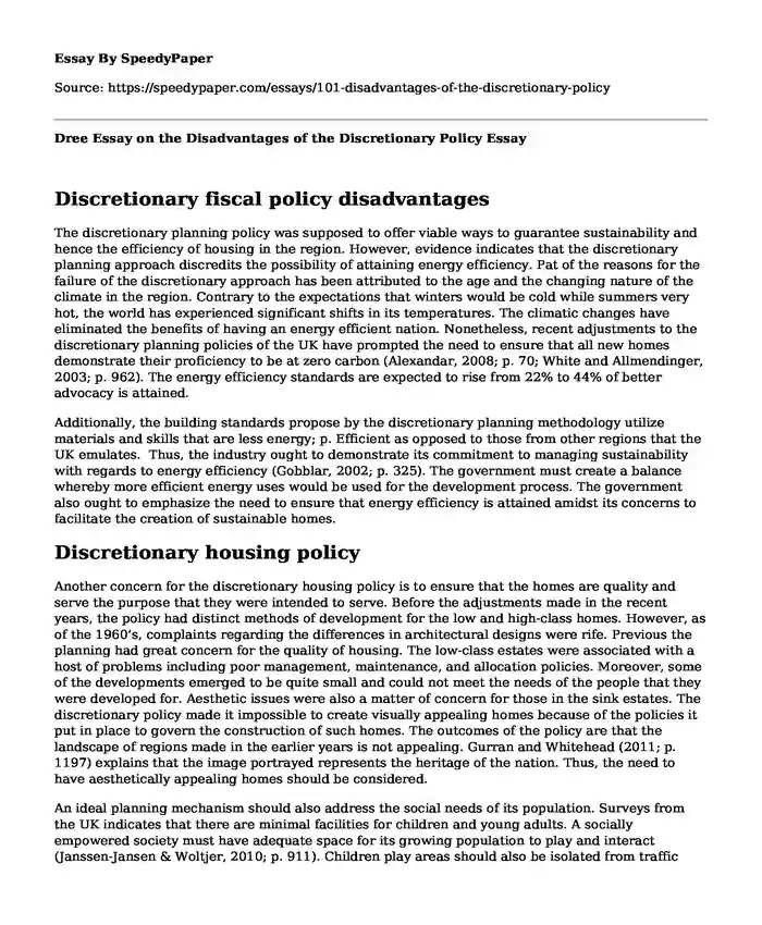 Dree Essay on the Disadvantages of the Discretionary Policy