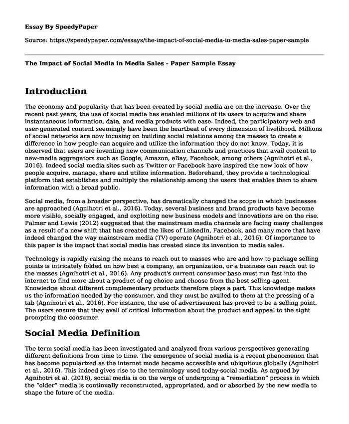 The Impact of Social Media in Media Sales - Paper Sample