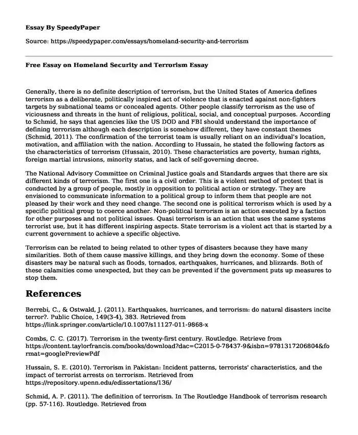 Free Essay on Homeland Security and Terrorism
