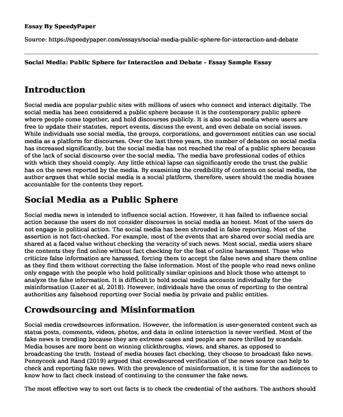 Social Media: Public Sphere for Interaction and Debate - Essay Sample