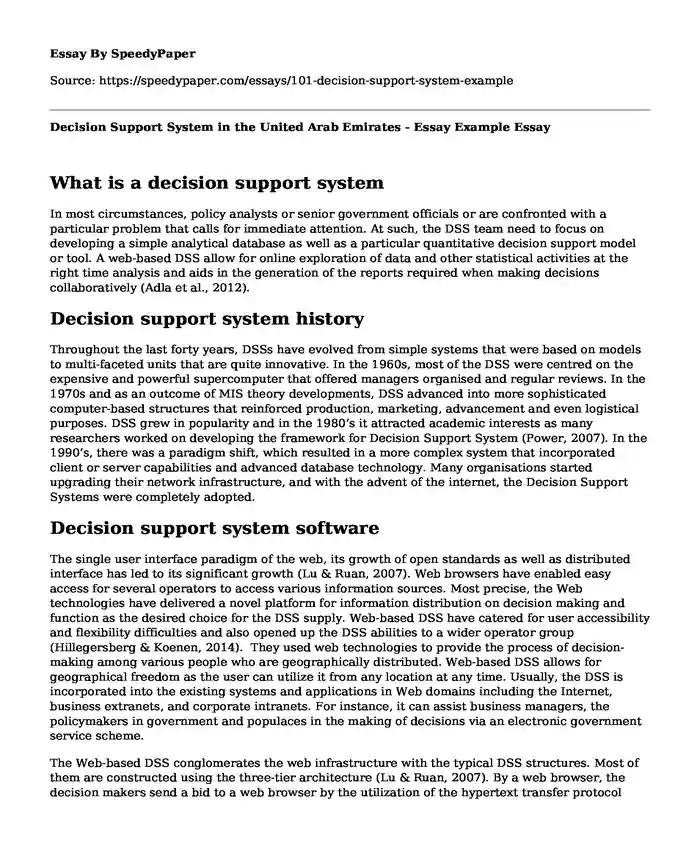 Decision Support System in the United Arab Emirates - Essay Example