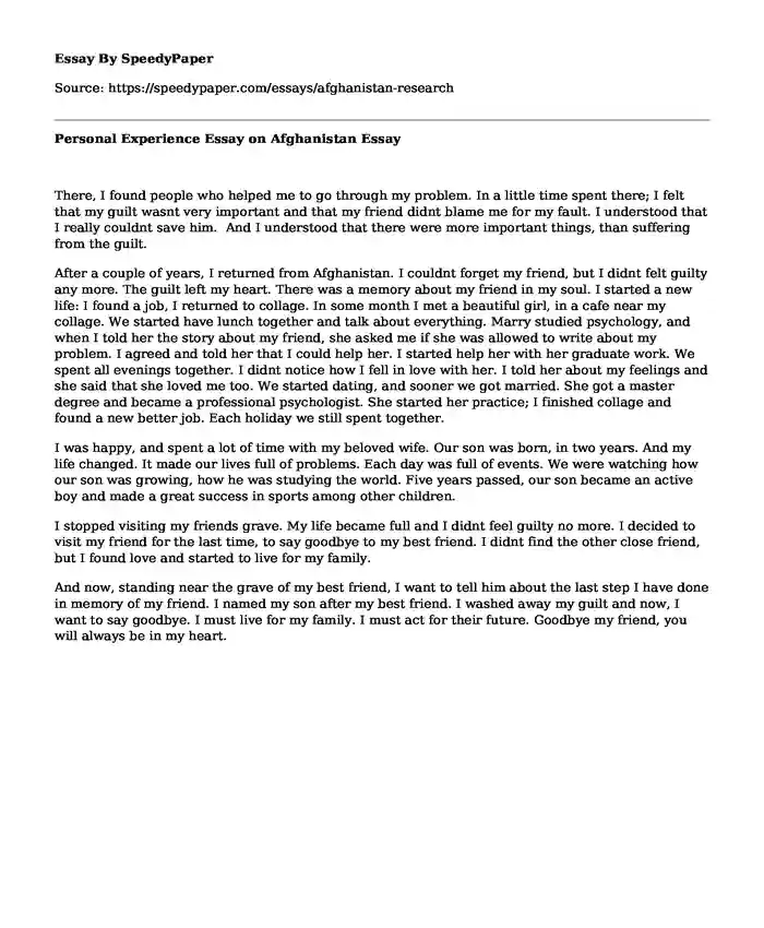 Personal Experience Essay on Afghanistan