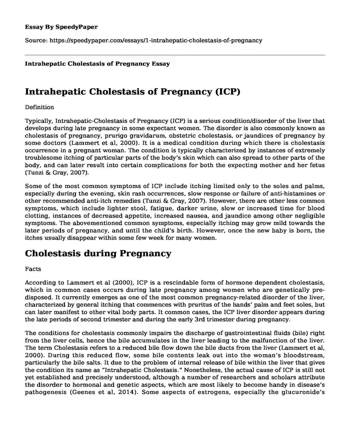 Intrahepatic Cholestasis of Pregnancy 
