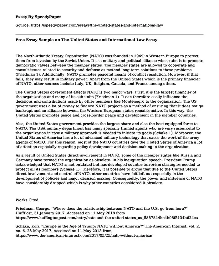 Free Essay Sample on The United States and International Law