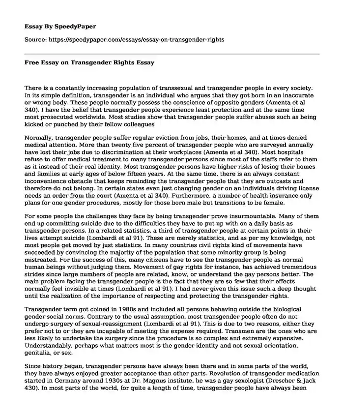 Free Essay on Transgender Rights