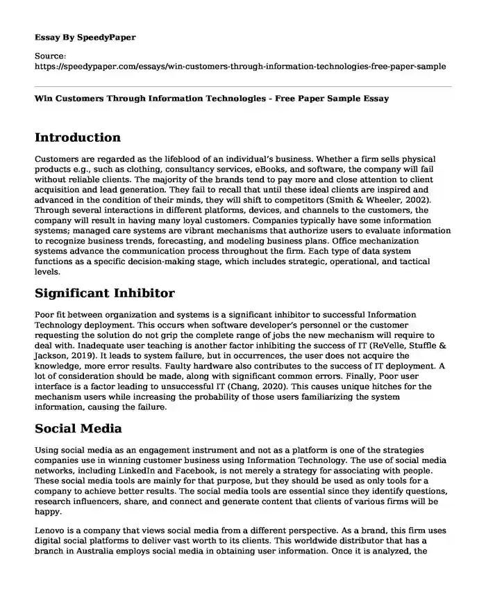 Win Customers Through Information Technologies - Free Paper Sample