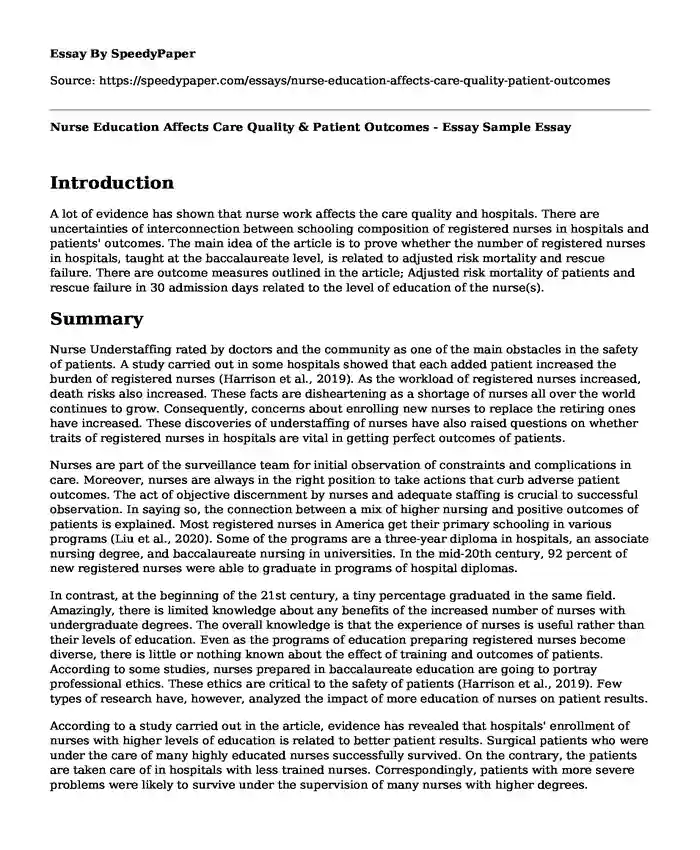 📗 Nurse Education Affects Care Quality And Patient Outcomes Essay Sample 3369