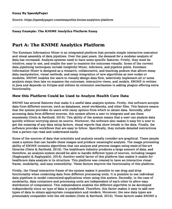 Essay Example: The KNIME Analytics Platform