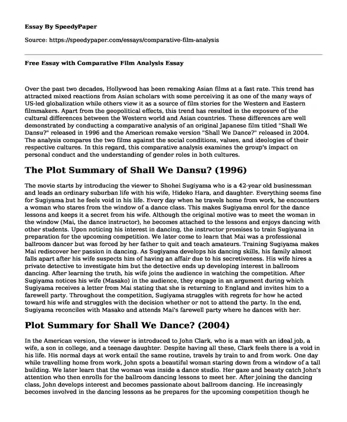 Free Essay with Comparative Film Analysis