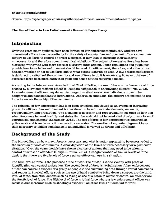 The Use of Force in Law Enforcement - Research Paper