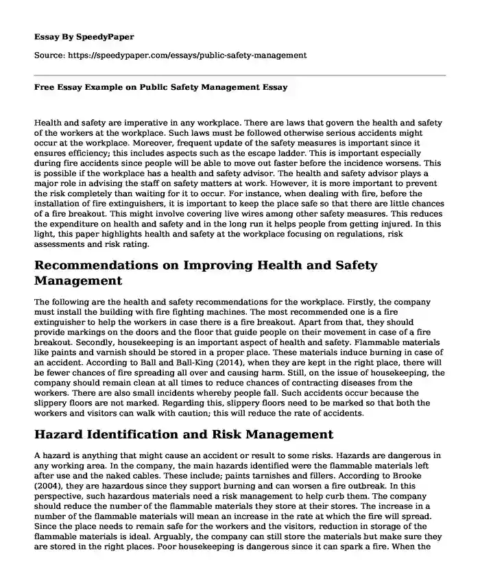 Free Essay Example on Public Safety Management