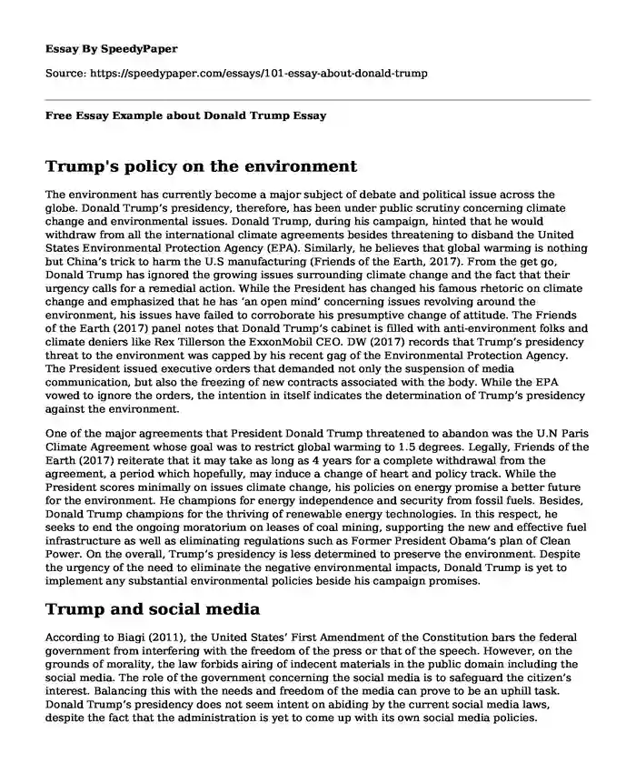 Free Essay Example about Donald Trump