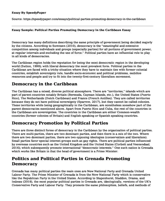 Essay Sample: Political Parties Promoting Democracy in the Caribbean
