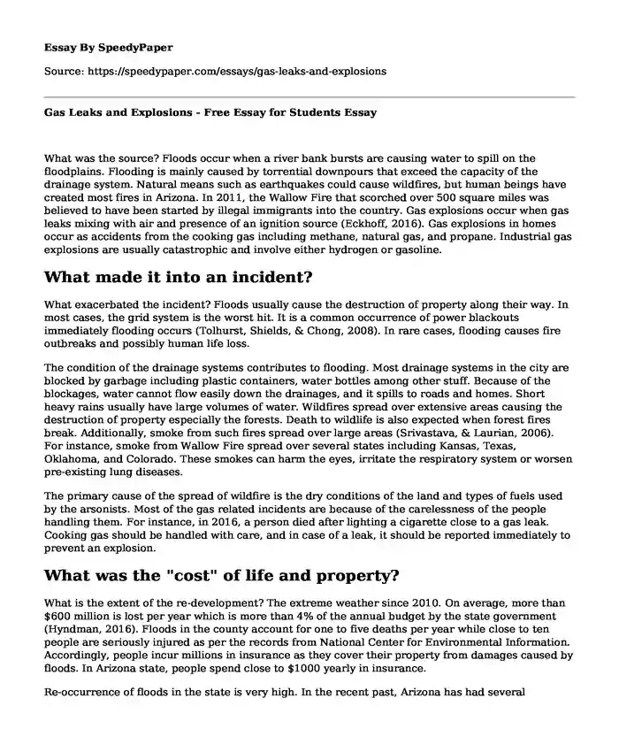 Gas Leaks and Explosions - Free Essay for Students