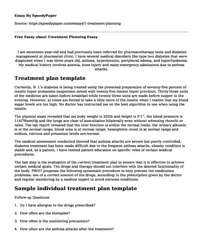 Free Essay about Treatment Planning