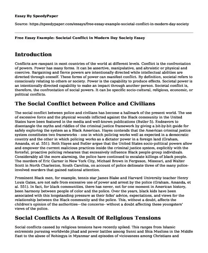 Free Essay Example: Societal Conflict in Modern Day Society