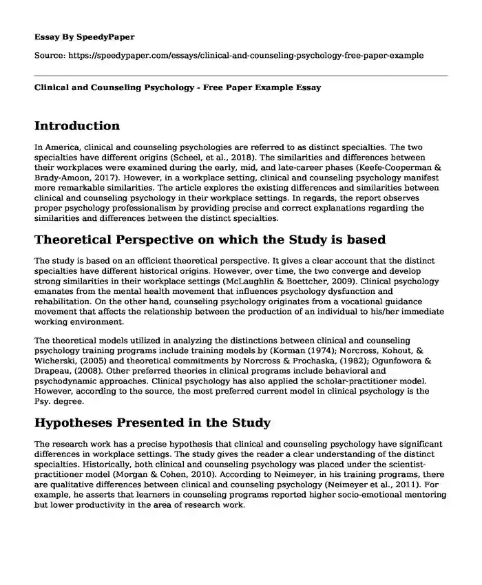 Clinical and Counseling Psychology - Free Paper Example