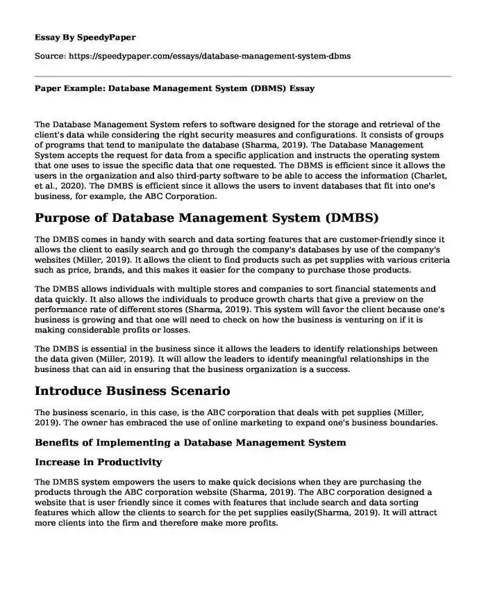 Paper Example: Database Management System (DBMS)