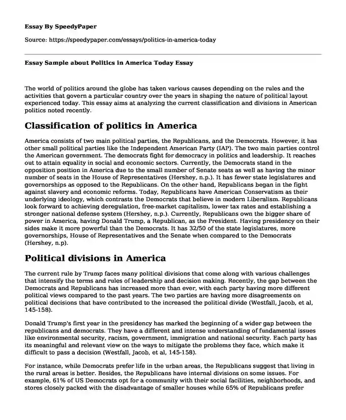 Essay Sample about Politics in America Today