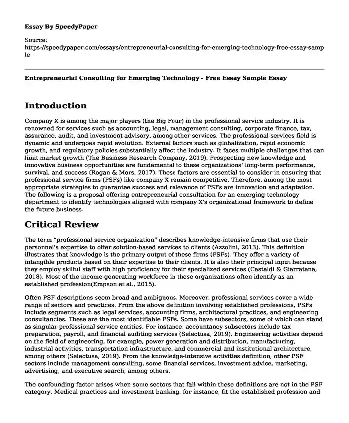 Entrepreneurial Consulting for Emerging Technology - Free Essay Sample