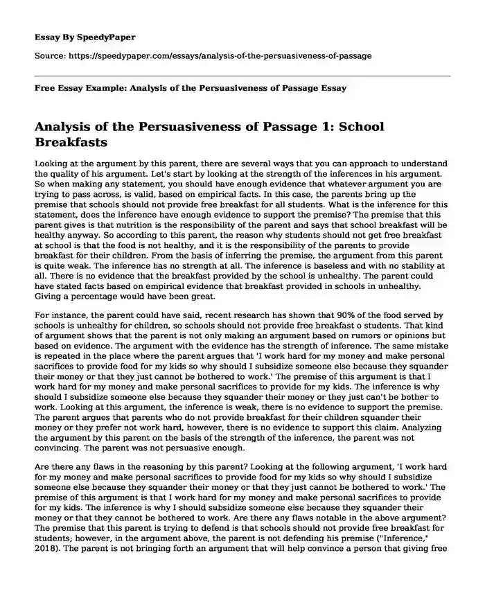 Free Essay Example: Analysis of the Persuasiveness of Passage